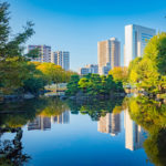 View of a city on water